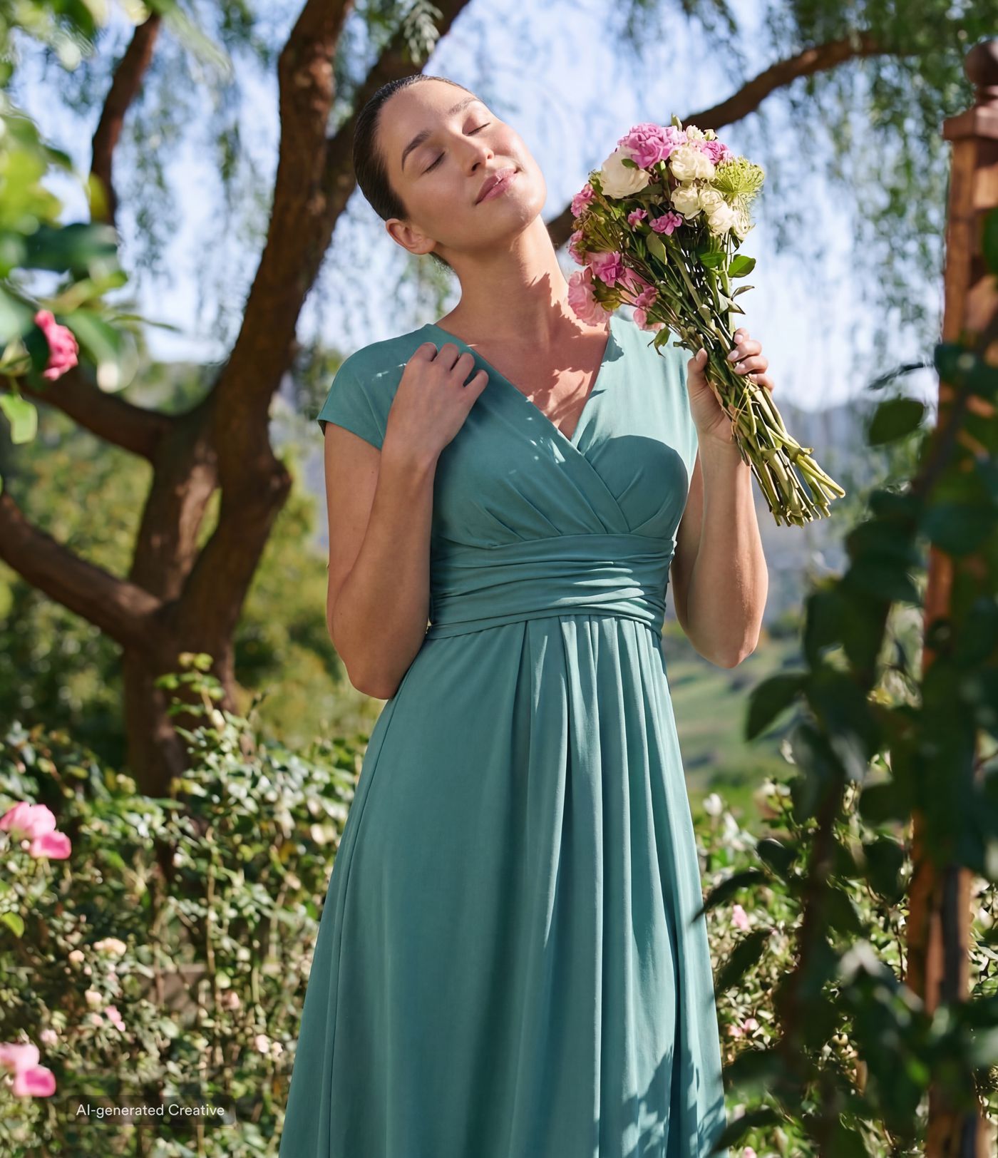Breezeful™ V-Ausschnitt Kurzarm Midi-Freizeitkleid mit Tasche, Bindeband hinten, schnell trocknend