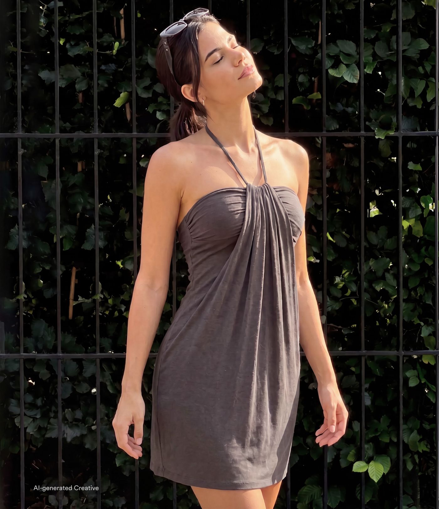 Länger geschnittenes Neckholder-Minikleid mit Rückenschnürung, integriertem BH und Taschen Länger geschnittenes Neckholder-Minikleid mit Rückenschnürung, integriertem BH und Taschen