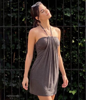 Länger geschnittenes Neckholder-Minikleid mit Rückenschnürung, integriertem BH und Taschen Länger geschnittenes Neckholder-Minikleid mit Rückenschnürung, integriertem BH und Taschen