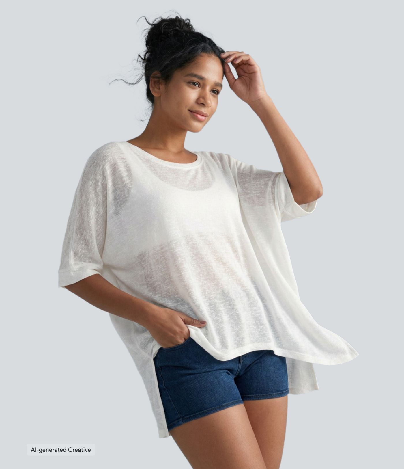 Asymmetric Hem Sheer Oversize Casual Top Asymmetric Hem Sheer Oversize Casual Top