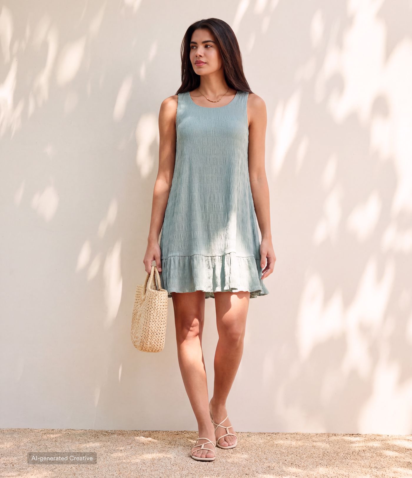 Round Neck Built-in Bra Sleeveless Ruffle Hem Mini Casual Dress Round Neck Built-in Bra Sleeveless Ruffle Hem Mini Casual Dress
