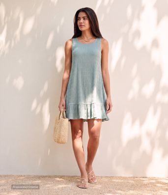 Round Neck Built-in Bra Sleeveless Ruffle Hem Mini Casual Dress Round Neck Built-in Bra Sleeveless Ruffle Hem Mini Casual Dress
