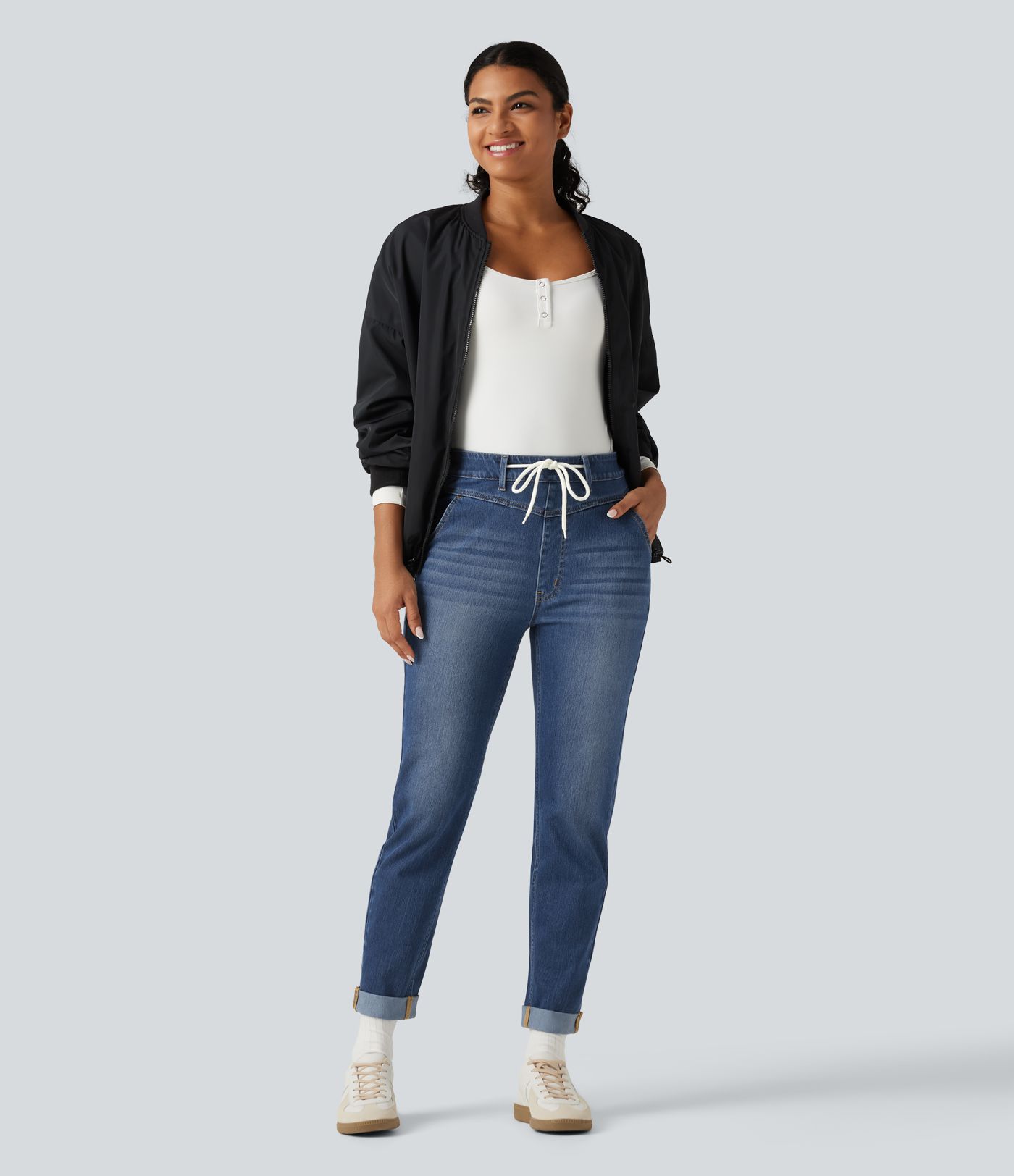 Halara Flex™ High Waisted Drawstring Casual Jeans with Pockets Halara Flex™ High Waisted Drawstring Casual Jeans with Pockets
