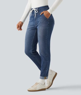 Halara Flex™ High Waisted Drawstring Casual Jeans with Pockets Halara Flex™ High Waisted Drawstring Casual Jeans with Pockets