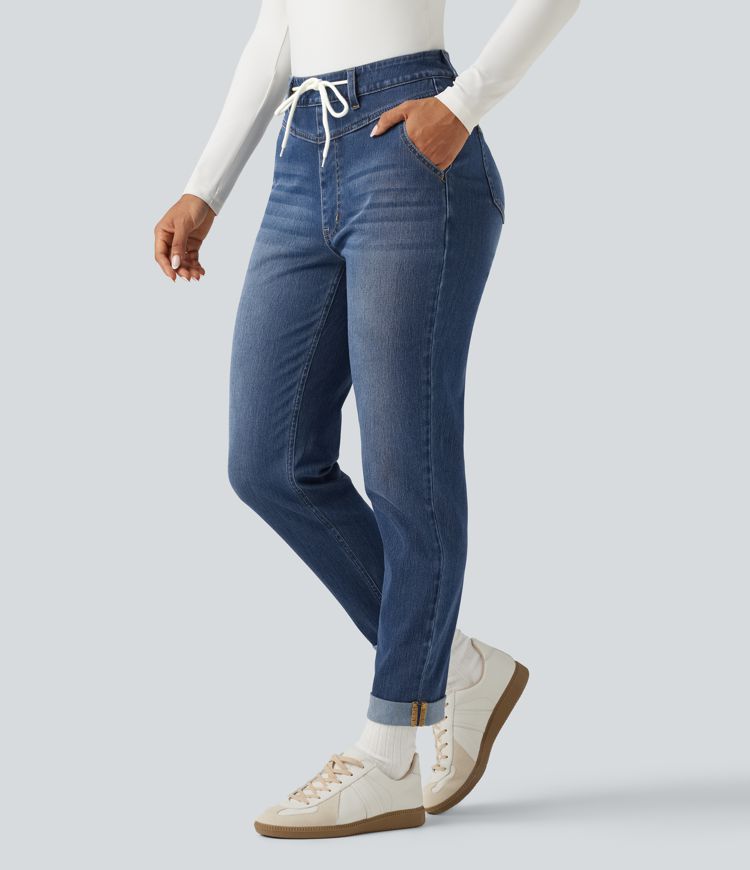Halara Flex™ High Waisted Drawstring Casual Jeans with Pockets Halara Flex™ High Waisted Drawstring Casual Jeans with Pockets