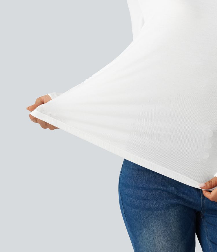 T-shirt côtelé une épaule à manches longues avec ourlet asymétrique