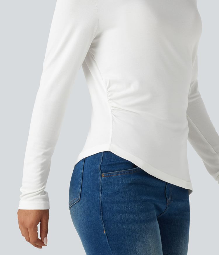 T-shirt côtelé une épaule à manches longues avec ourlet asymétrique