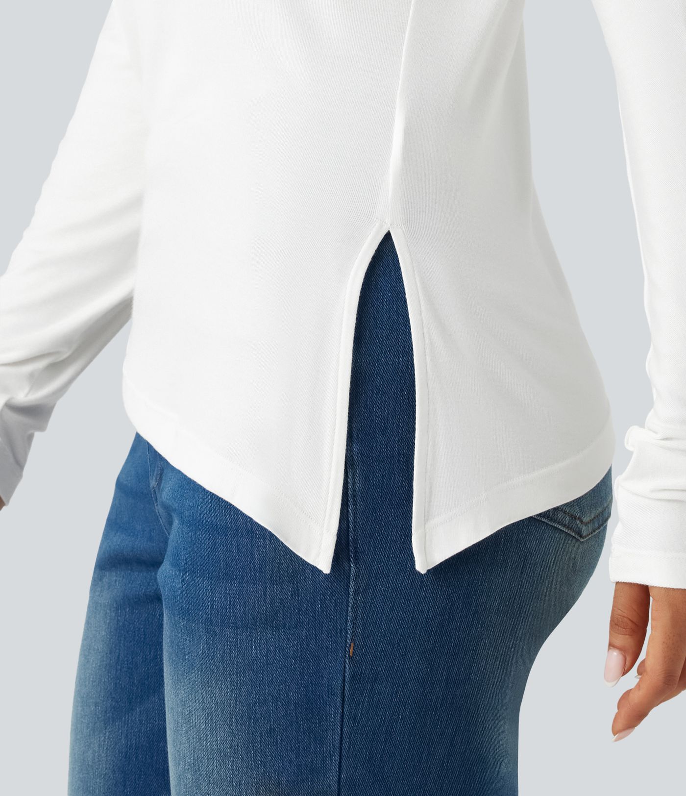 T-shirt côtelé une épaule à manches longues avec ourlet asymétrique