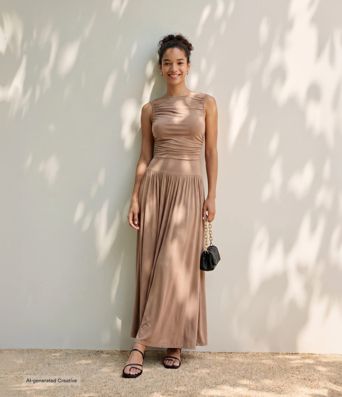 Ribbed Boat Neck Asymmetric Strap Ruched Pocket Flowy Maxi Casual Dress Ribbed Boat Neck Asymmetric Strap Ruched Pocket Flowy Maxi Casual Dress