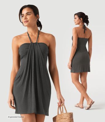 Halter Tie Back Mini Resort Dress with Pockets Halter Tie Back Mini Resort Dress with Pockets