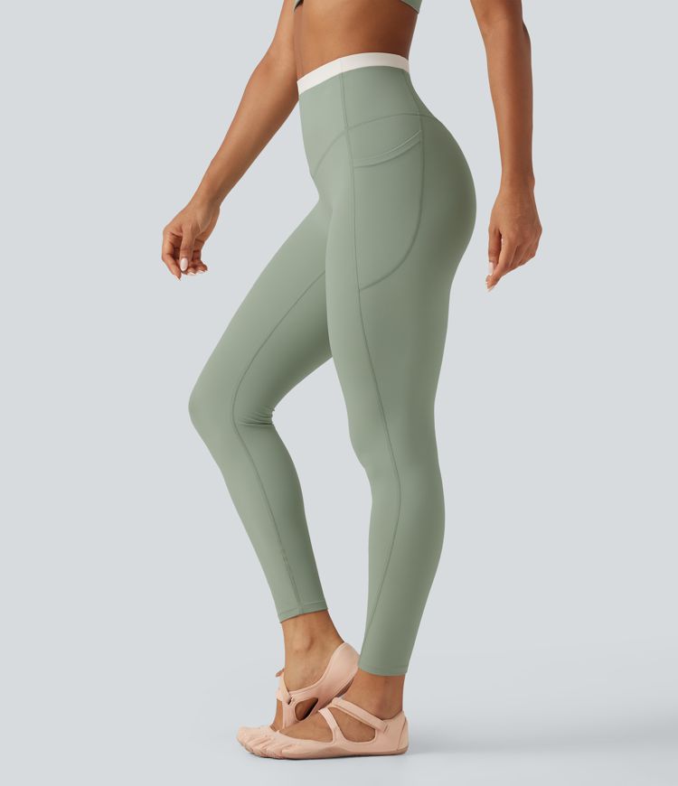 Iceberg Green Halara UltraSculpt™ leggings de yoga skinny de talle alto con control abdominal, diseño color block y bolsillos / 1