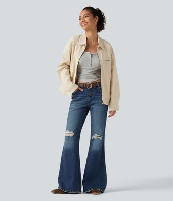 Jean flare décontracté taille basse avec poches