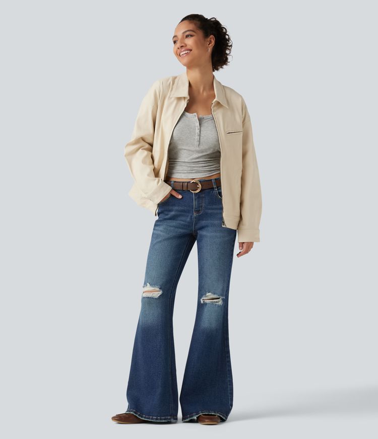 Jean flare décontracté taille basse avec poches