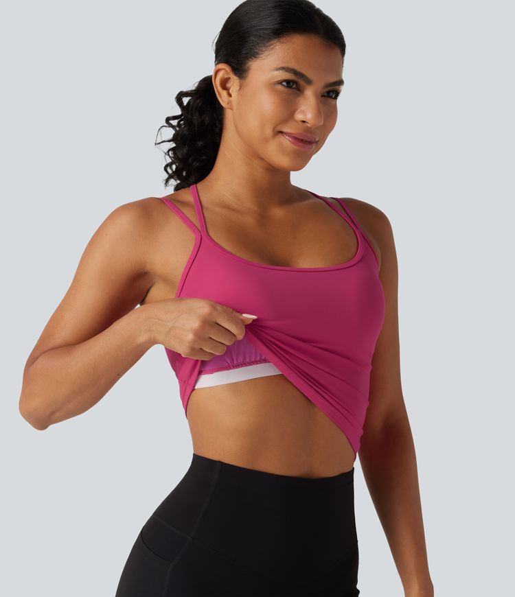 Lässiges Tanktop mit U-Ausschnitt, integriertem BH, überkreuztem Rückenausschnitt und InstantCool - schnelltrocknend, UPF50+ Lässiges Tanktop mit U-Ausschnitt, integriertem BH, überkreuztem Rückenausschnitt und InstantCool - schnelltrocknend, UPF50+