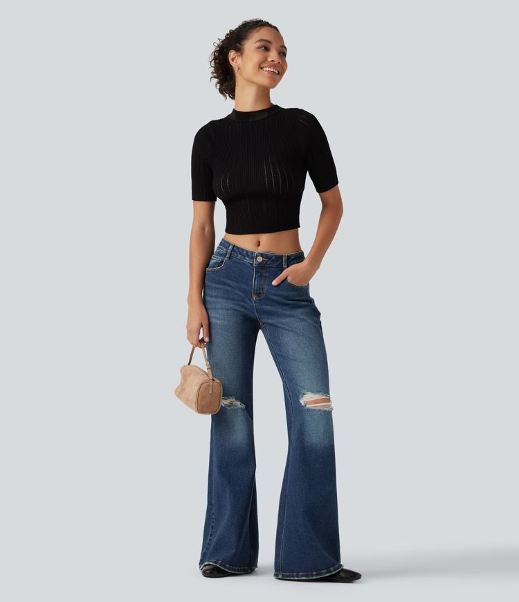 Jean flare décontracté taille basse avec poches