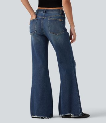 Jean flare décontracté taille basse avec poches