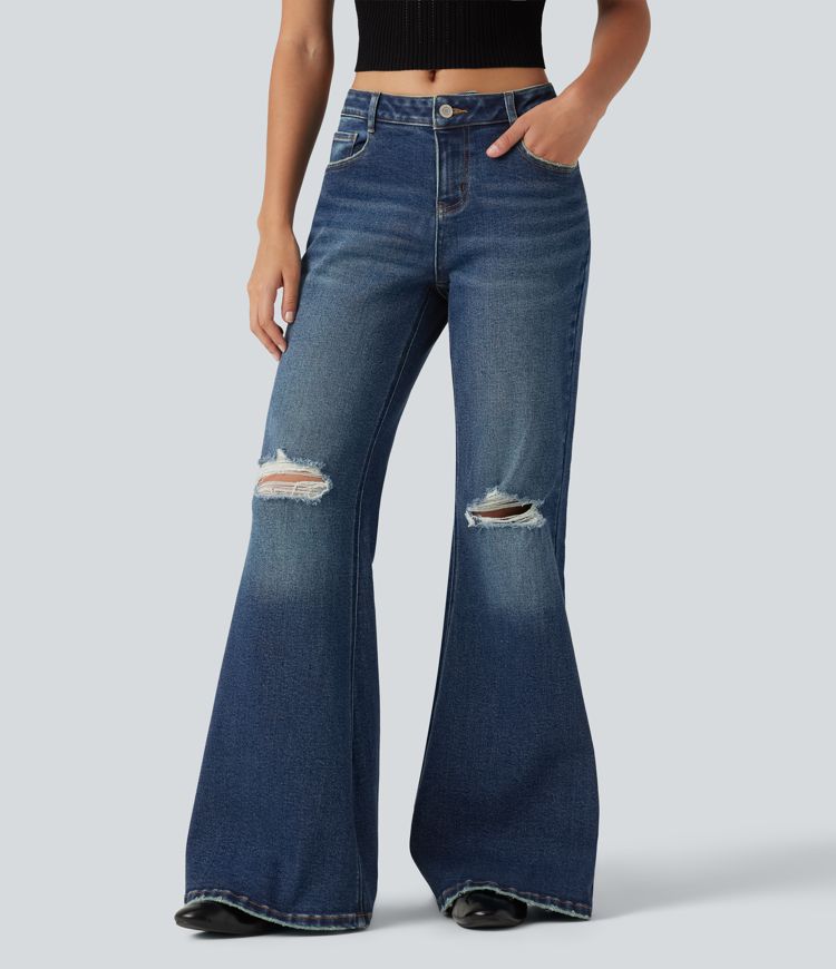 Jean flare décontracté taille basse avec poches