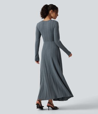 Round Neck Cut Out Long Sleeve Flowy Midi Casual Dress Round Neck Cut Out Long Sleeve Flowy Midi Casual Dress