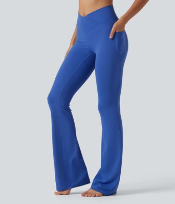 SoftlyZero™ High Waisted Crossover Plain Bootcut Casual Leggings with Pockets-UPF50+