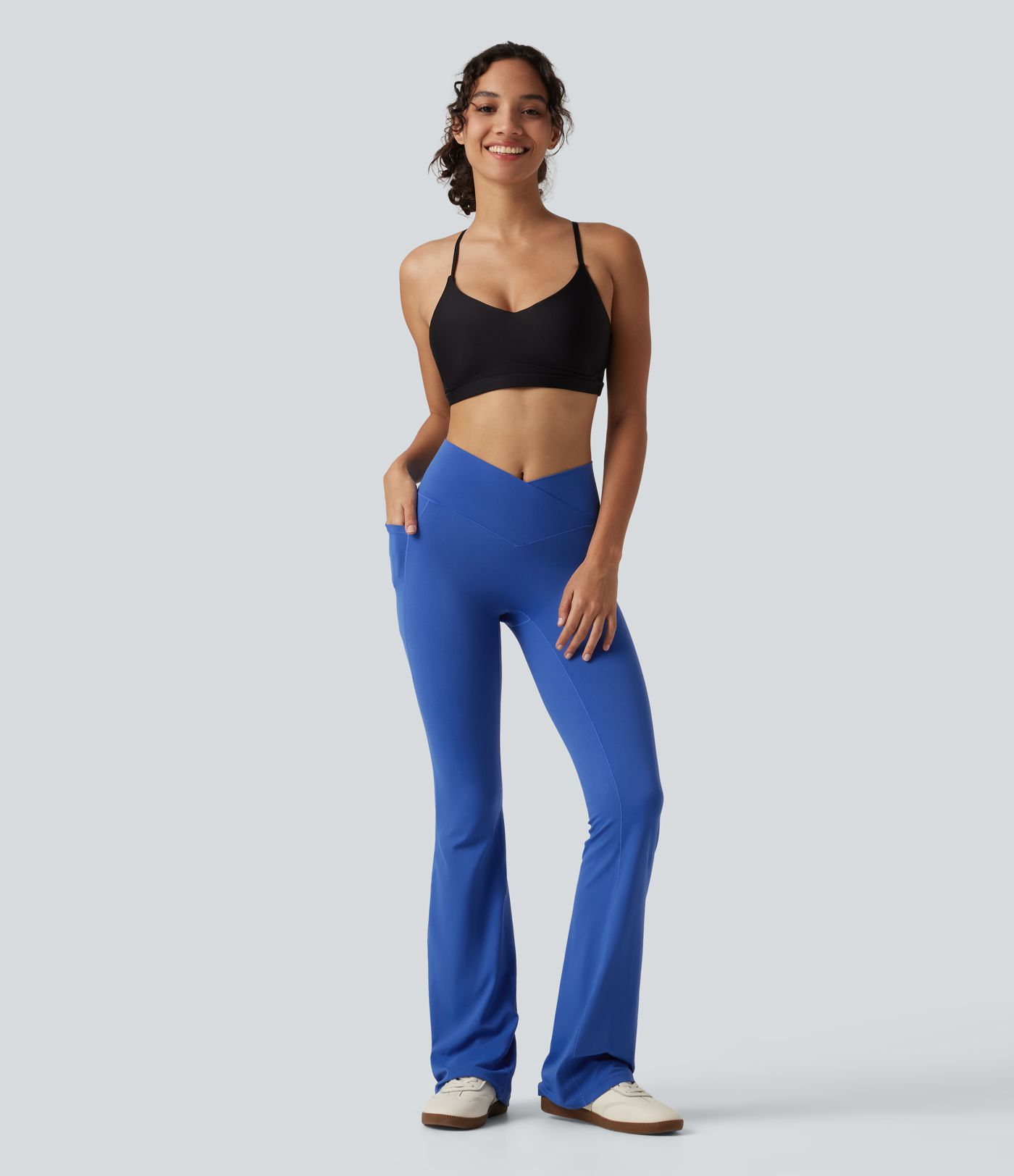 SoftlyZero™ High Waisted Crossover Plain Bootcut Casual Leggings with Pockets-UPF50+