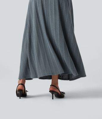 Round Neck Cut Out Long Sleeve Flowy Midi Casual Dress Round Neck Cut Out Long Sleeve Flowy Midi Casual Dress