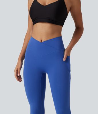 SoftlyZero™ High Waisted Crossover Plain Bootcut Casual Leggings with Pockets-UPF50+