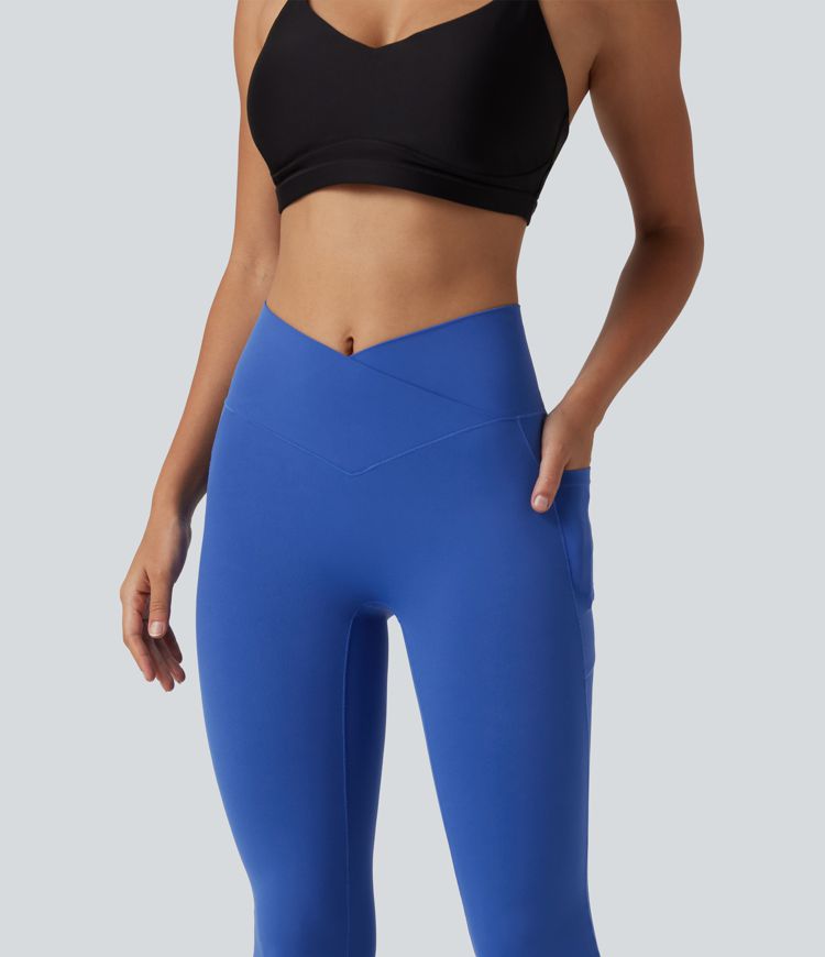 SoftlyZero™ High Waisted Crossover Plain Bootcut Casual Leggings with Pockets-UPF50+