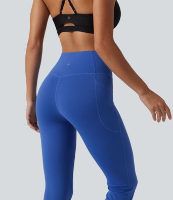 SoftlyZero™ High Waisted Crossover Plain Bootcut Casual Leggings with Pockets-UPF50+