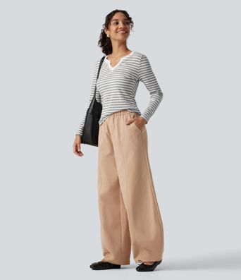 High Waisted Barrel Leg Casual Pants with Pockets