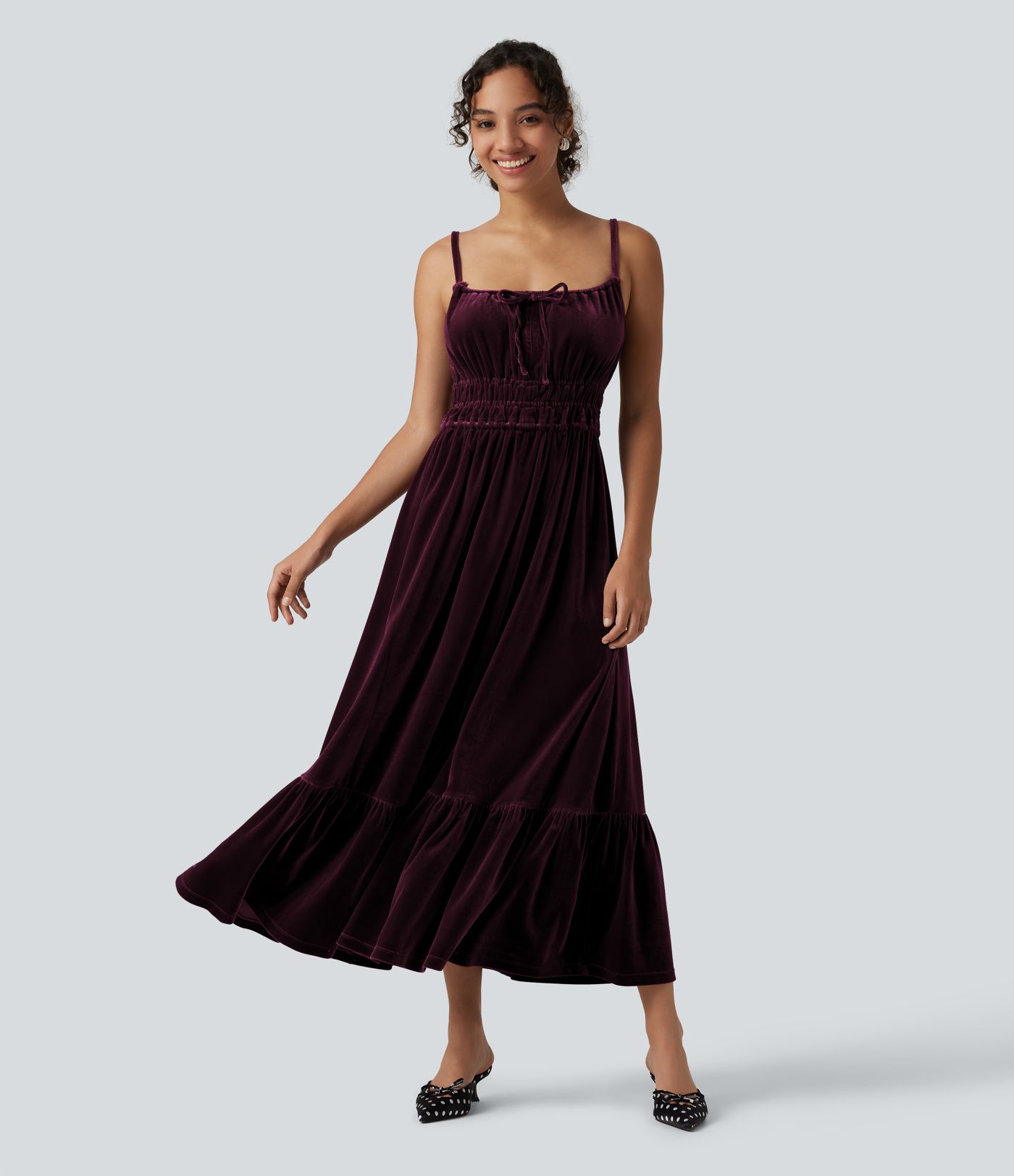 Square Neck Tie Front Flowy Midi Casual Slip Milkmaid Dress Square Neck Tie Front Flowy Midi Casual Slip Milkmaid Dress