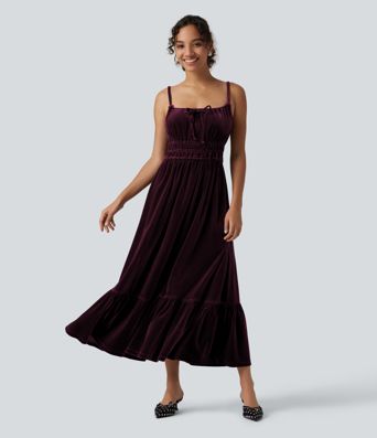Square Neck Tie Front Flowy Midi Casual Slip Milkmaid Dress Square Neck Tie Front Flowy Midi Casual Slip Milkmaid Dress