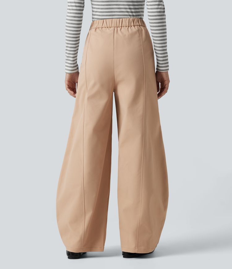 High Waisted Barrel Leg Casual Pants with Pockets