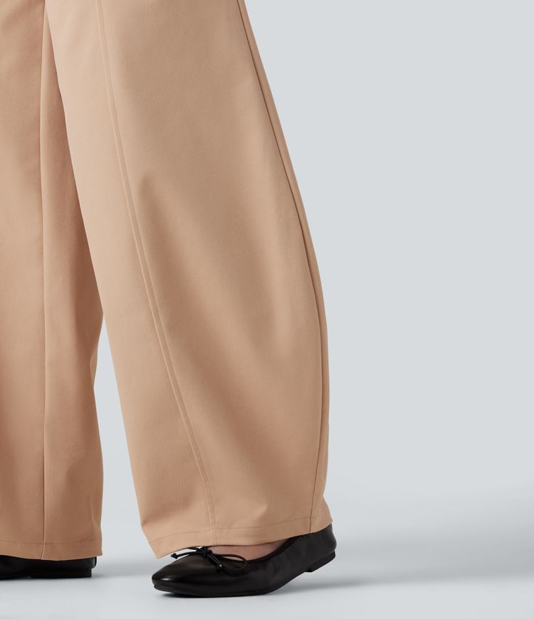 High Waisted Barrel Leg Casual Pants with Pockets