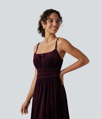 Square Neck Tie Front Flowy Midi Casual Slip Milkmaid Dress Square Neck Tie Front Flowy Midi Casual Slip Milkmaid Dress