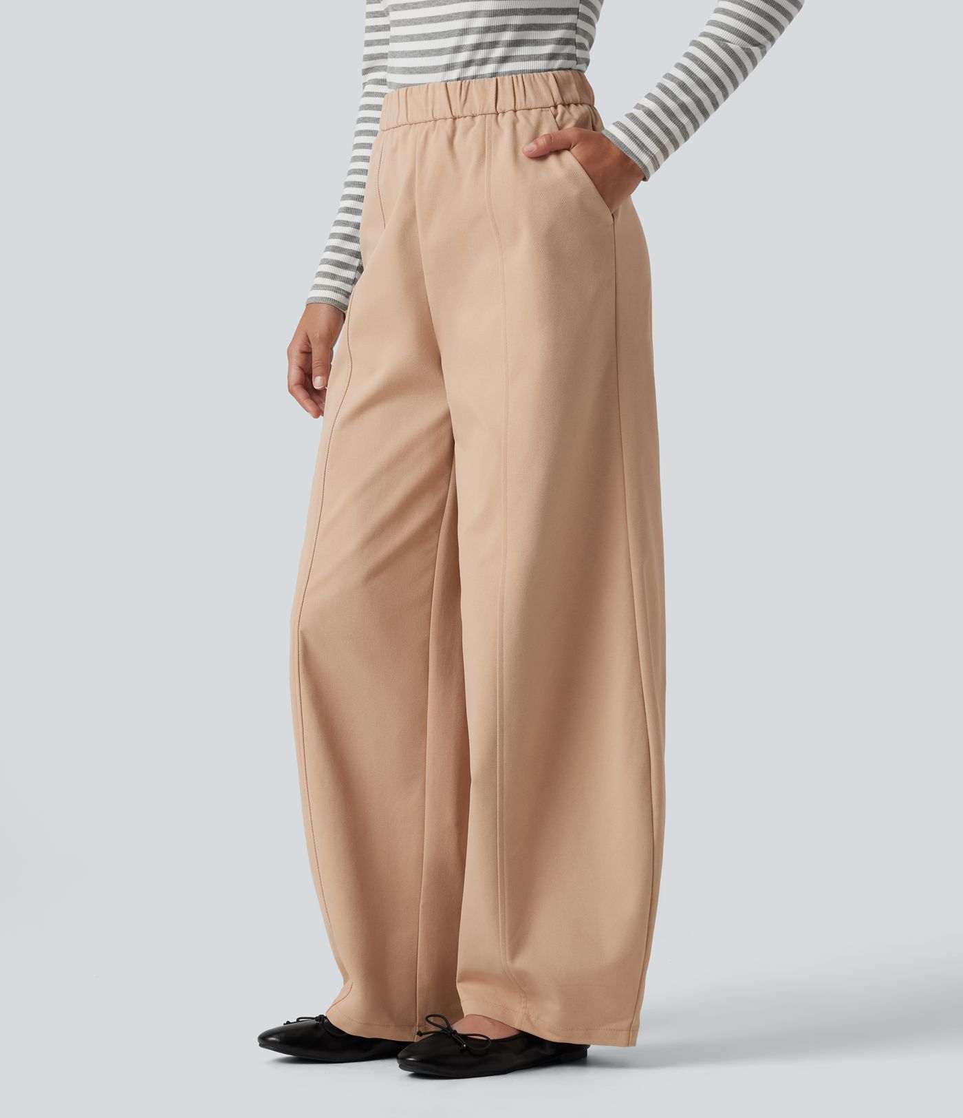 High Waisted Barrel Leg Casual Pants with Pockets