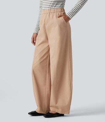 High Waisted Barrel Leg Casual Pants with Pockets