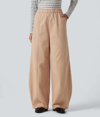 High Waisted Barrel Leg Casual Pants with Pockets
