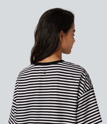 Round Neck Short Sleeve Stripe Waffle Casual T-Shirt Round Neck Short Sleeve Stripe Waffle Casual T-Shirt