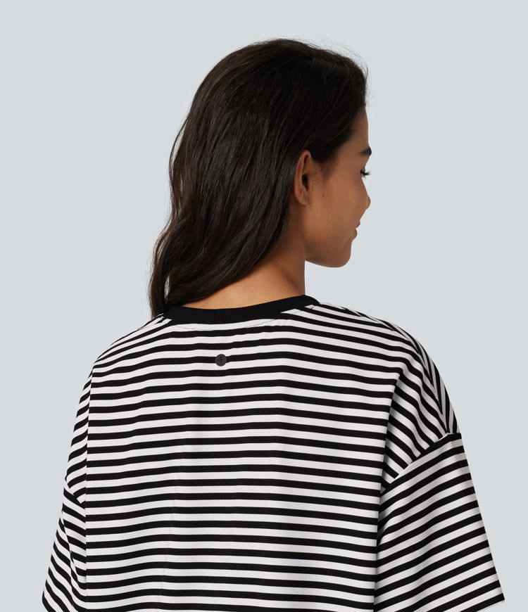 Round Neck Short Sleeve Stripe Waffle Casual T-Shirt Round Neck Short Sleeve Stripe Waffle Casual T-Shirt