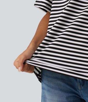 Round Neck Short Sleeve Stripe Waffle Casual T-Shirt Round Neck Short Sleeve Stripe Waffle Casual T-Shirt