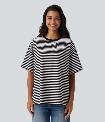 Round Neck Short Sleeve Stripe Waffle Casual T-Shirt Round Neck Short Sleeve Stripe Waffle Casual T-Shirt