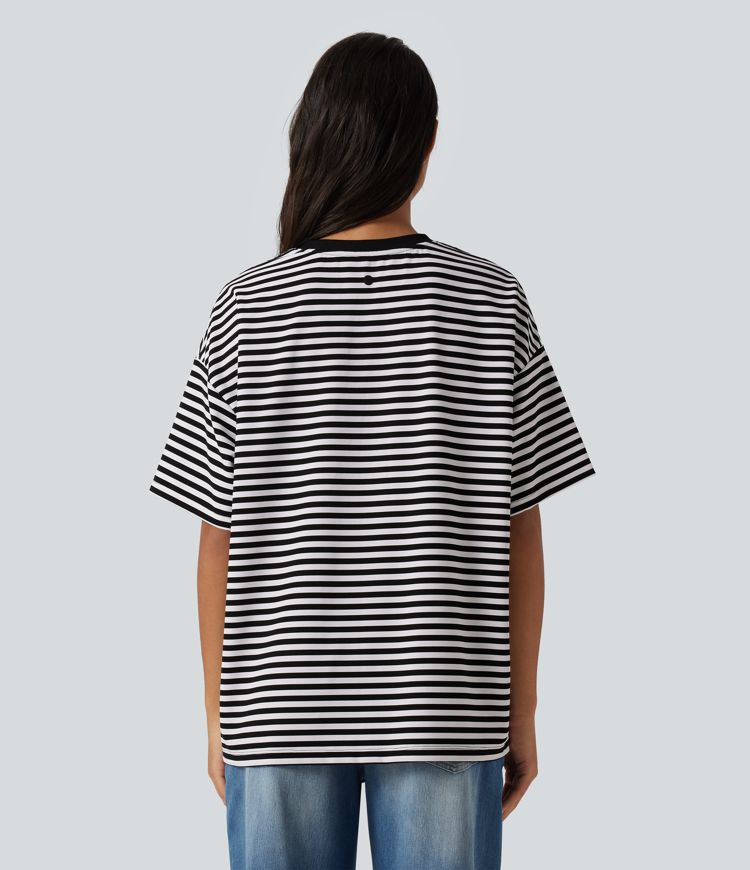 Round Neck Short Sleeve Stripe Waffle Casual T-Shirt Round Neck Short Sleeve Stripe Waffle Casual T-Shirt