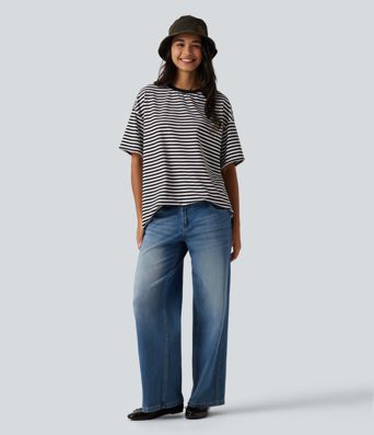 Round Neck Short Sleeve Stripe Waffle Casual T-Shirt Round Neck Short Sleeve Stripe Waffle Casual T-Shirt