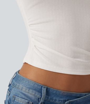 V Neck Long Sleeve Ruched Casual T-Shirt