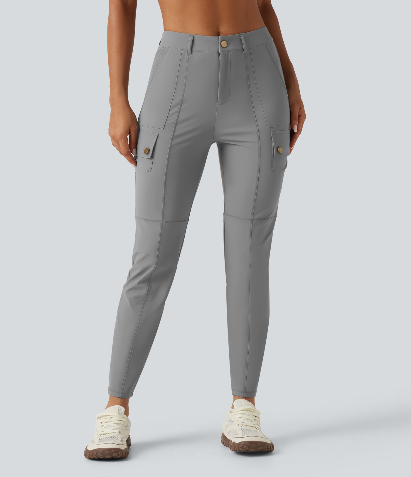 High Waisted Solid InstantCool Skinny Hiking Cargo Pants with Pockets