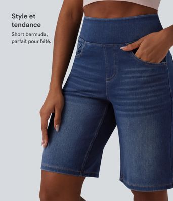 Halara Flex™ Bermuda casual en jean taille haute avec poches Halara Flex™ Bermuda casual en jean taille haute avec poches