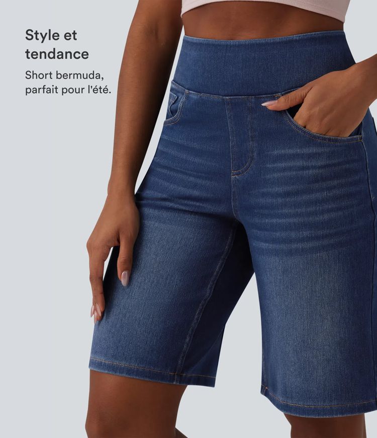 Halara Flex™ Bermuda casual en jean taille haute avec poches Halara Flex™ Bermuda casual en jean taille haute avec poches