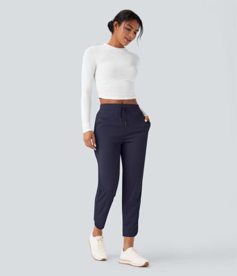 Pantalon de golf fuselé, taille mi-haute, cordon, ourlet courbé, séchage rapide, avec poches—UPF40+