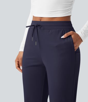 Pantalon de golf fuselé, taille mi-haute, cordon, ourlet courbé, séchage rapide, avec poches—UPF40+