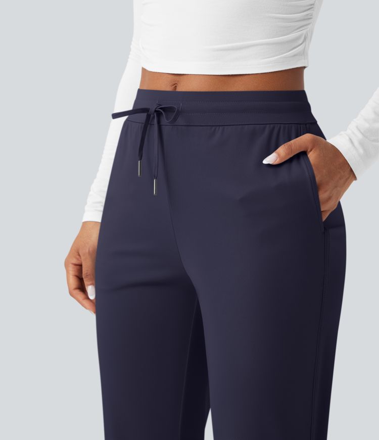 Pantalon de golf fuselé, taille mi-haute, cordon, ourlet courbé, séchage rapide, avec poches—UPF40+